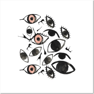 Ink Blots and Eyeballs: Hand Painted Halloween Pattern in Black Ink Posters and Art